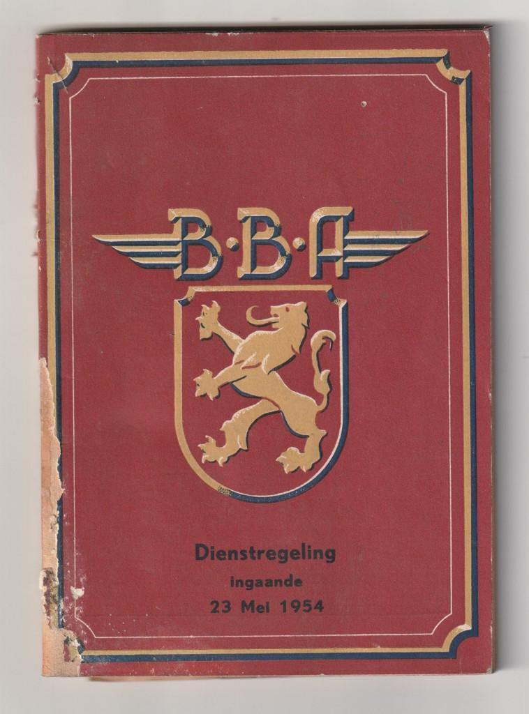 BBA /B.B.A. Dienstregeling 1954 buslijnen bus / schade, Verzamelen, Spoorwegen en Tramwegen, Gebruikt, Bus of Metro, Boek of Tijdschrift
