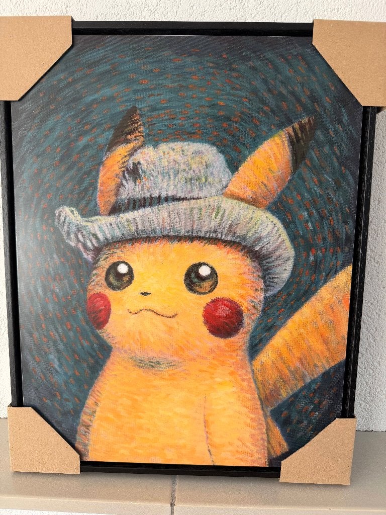 Pokémon x Van Gogh - Pikachu Print met zwarte lijst, Hobby en Vrije tijd, Verzamelkaartspellen | Pokémon, Ophalen of Verzenden