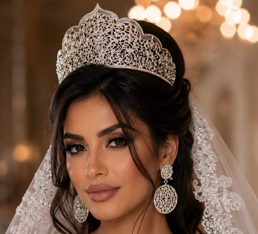 Marokkaanse Zilveren Taqlidi Sieradenset: Kroon & Oorbellen, Sieraden, Tassen en Uiterlijk, Ophalen of Verzenden, Nieuw, Zilver
