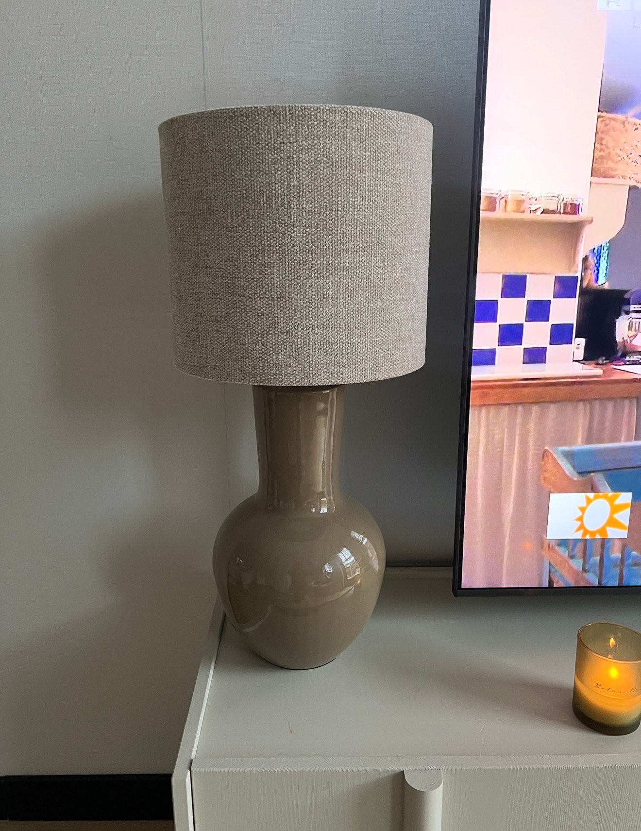 Calmore tafellamp beige taupe kleur zgan!!!, Beige, Ophalen, Zo goed als nieuw