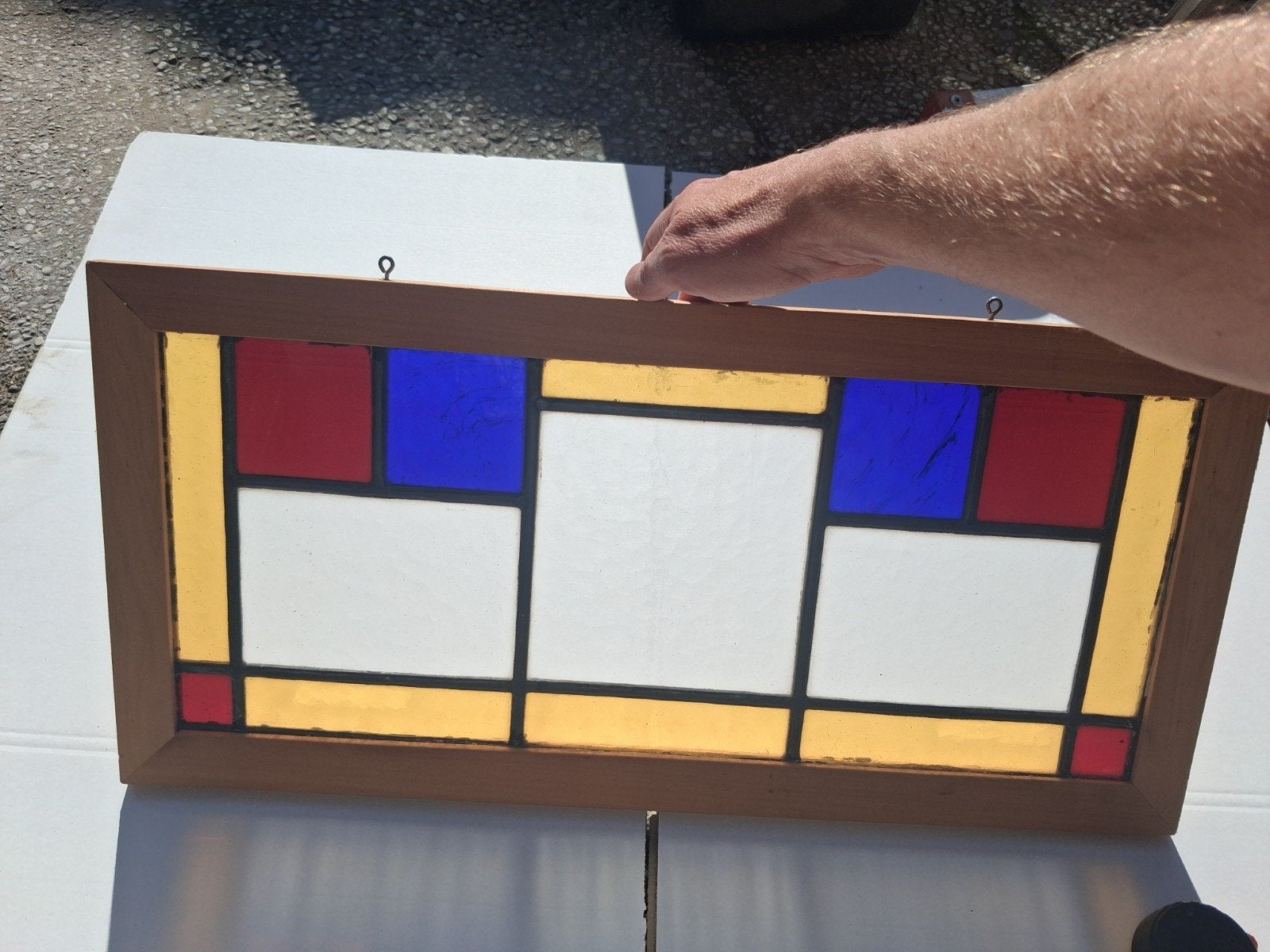 Set van 3 mooie glas-in-lood panelen, Huis en Inrichting, Ophalen, Gebruikt, Hout, Meerkleurig