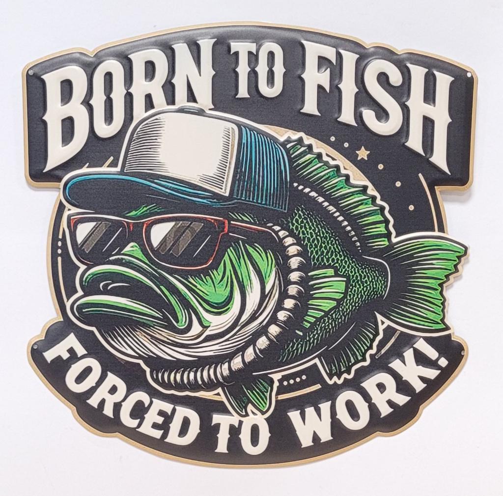 Born to fish vissen relief reclamebord van metaal wandbord, Info@deconoord.nl, Deco Noord, Nieuw, Ophalen of Verzenden