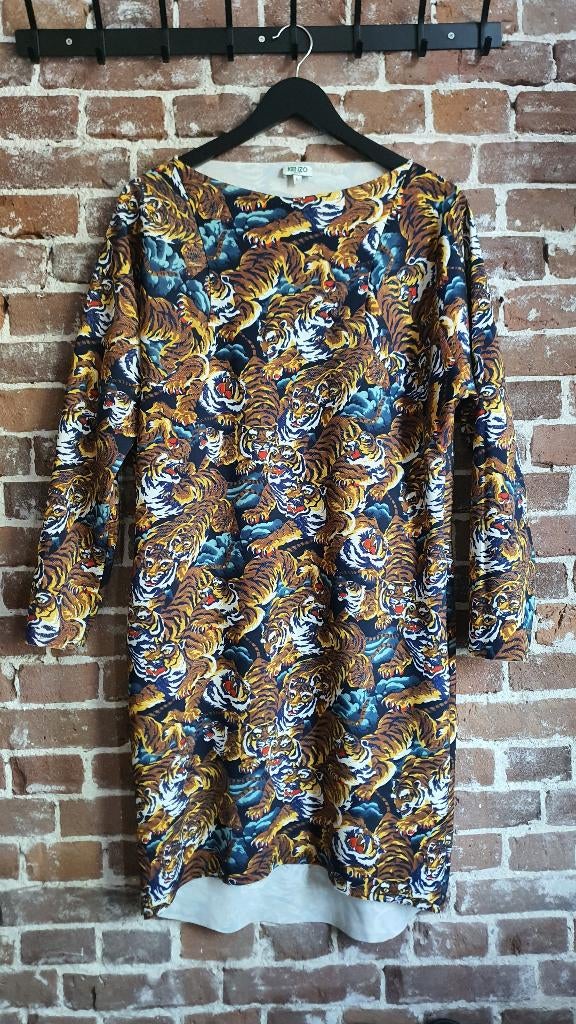 Kenzo Flying Tiger jurk L statement print, Maat 38/40 (M), Geel, Ophalen of Verzenden, Zo goed als nieuw