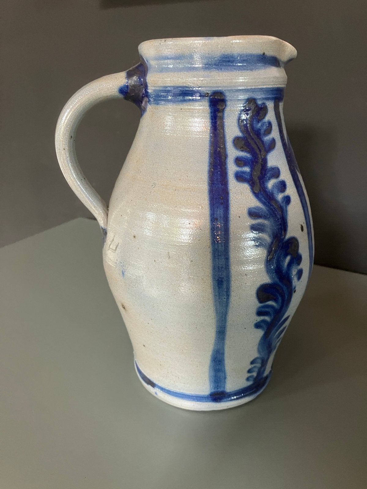 Vintage aardewerk kruik/kan met blauw decor, 24 cm hoog, Ophalen of Verzenden