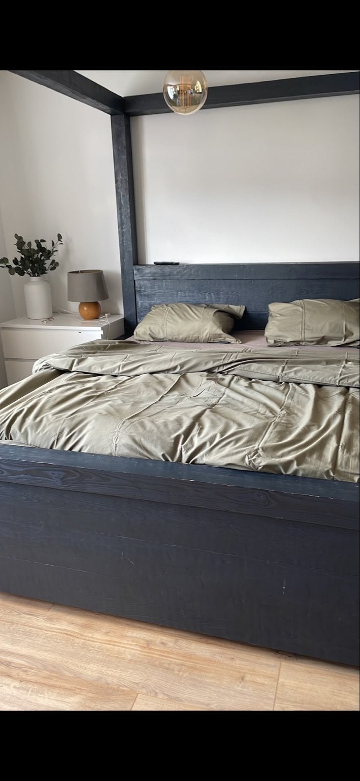 Douglas houten hemelbed 180  200 cm – lattenbodems, Ophalen, Gebruikt, Zwart, Tweepersoons