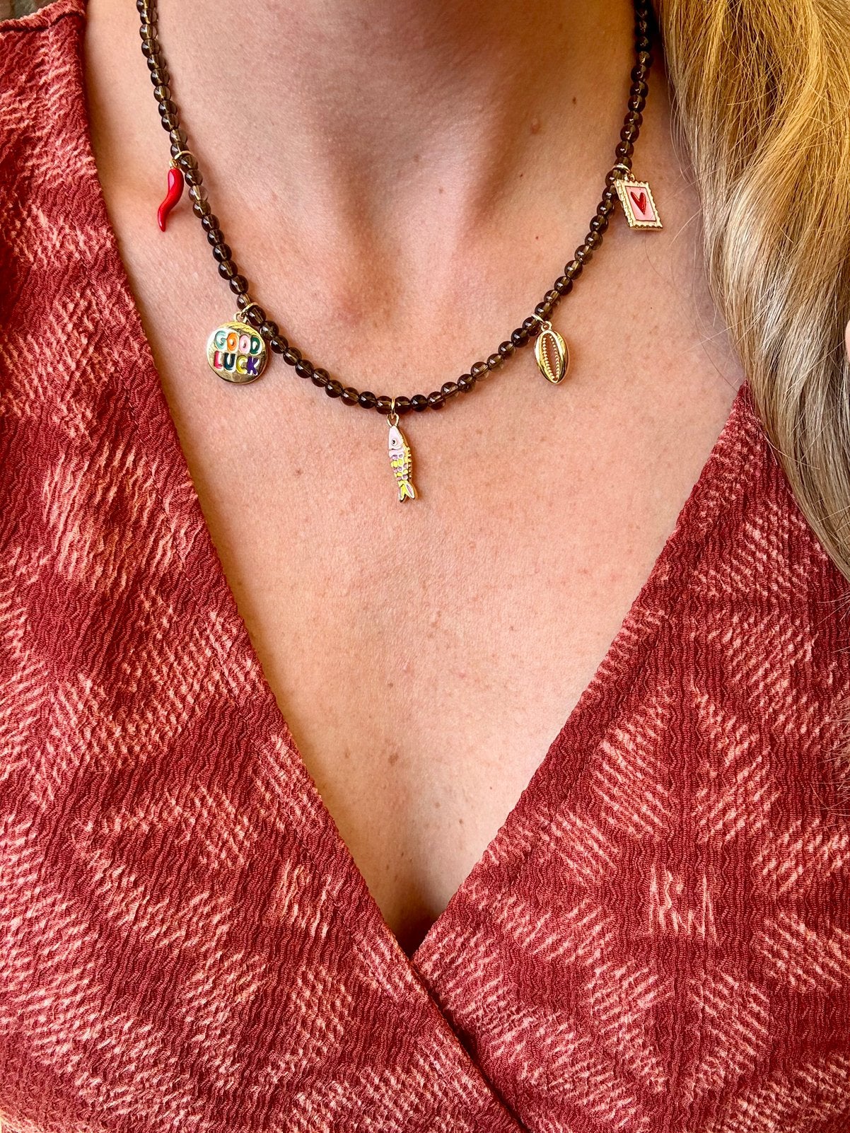 Rookkwarts Edelstenen Bedelketting - Handgemaakt!, Sieraden, Tassen en Uiterlijk, Kettingen, Bruin, Nieuw, Ophalen of Verzenden