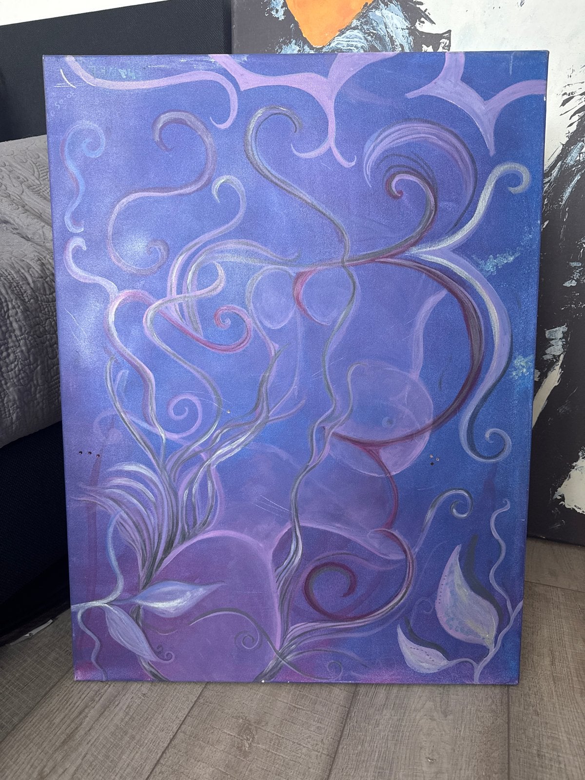 Abstract paars schilderij met organische vormen, Ophalen of Verzenden