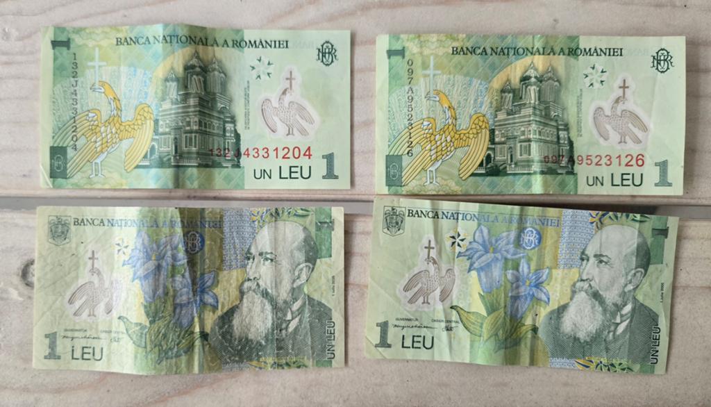4 losse 1 lei biljetten Romenië, Postzegels en Munten, Bankbiljetten | Europa | Niet-Eurobiljetten, Ophalen of Verzenden, Overige landen