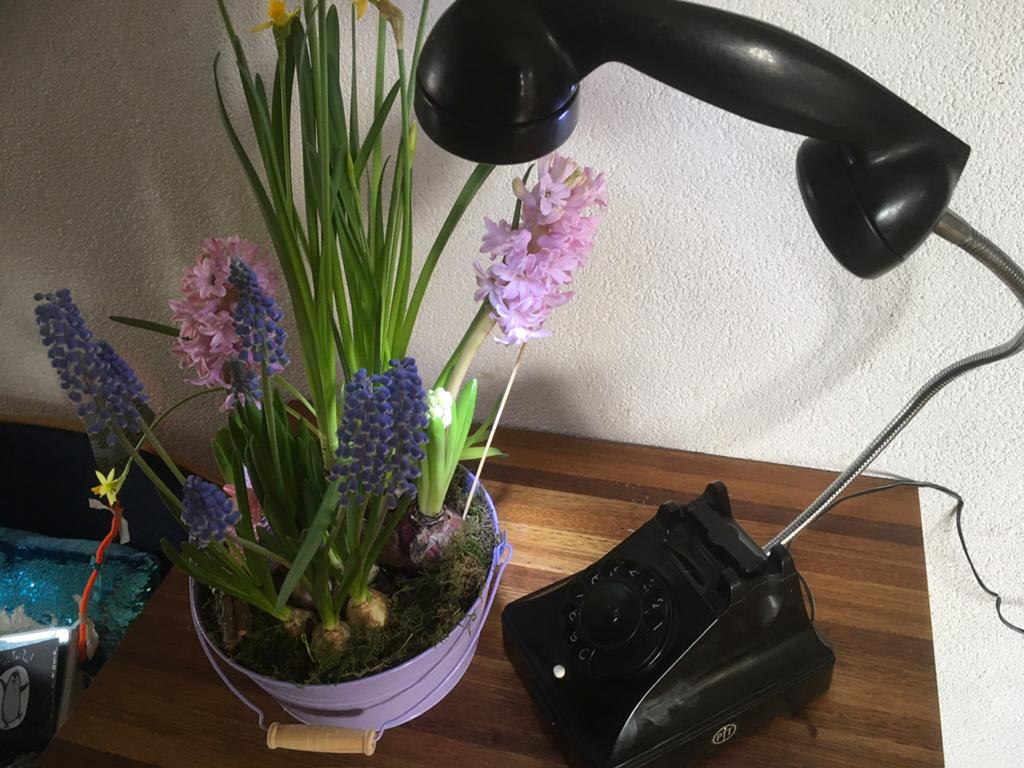 Bakelieten Telefoon,omgebouwd als Unique Tafel Lamp, Ophalen of Verzenden, Gebruikt, Met draaischijf
