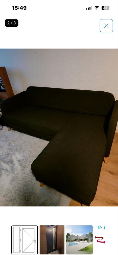 Ikea LINANÄS 3-zitsbank met chaise longue Vissle donkergrijs, Gebruikt, 125 tot 150 cm, Driepersoons, Ophalen of Verzenden