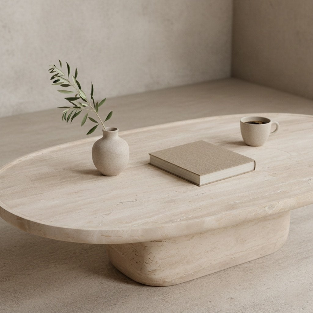 koffietafel travertin italian design, Overige materialen, 100 tot 150 cm, Nieuw, Modern italian