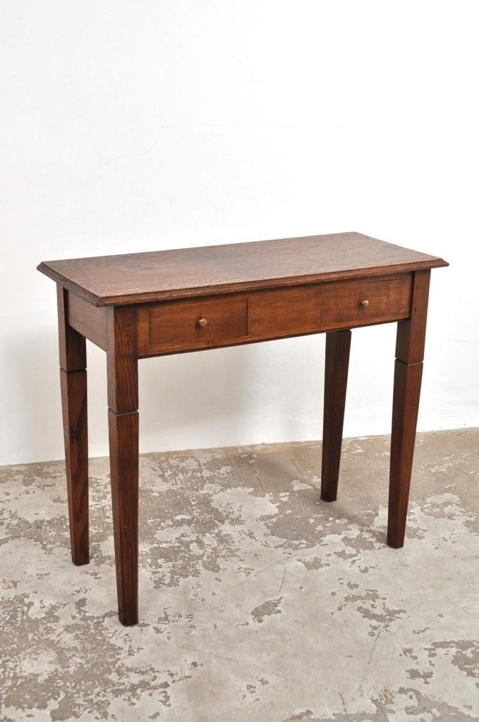 Antieke eiken side table bijzettafel 2 laden ca 1900, Gebruikt, 50 tot 100 cm, Ophalen of Verzenden, 25 tot 50 cm