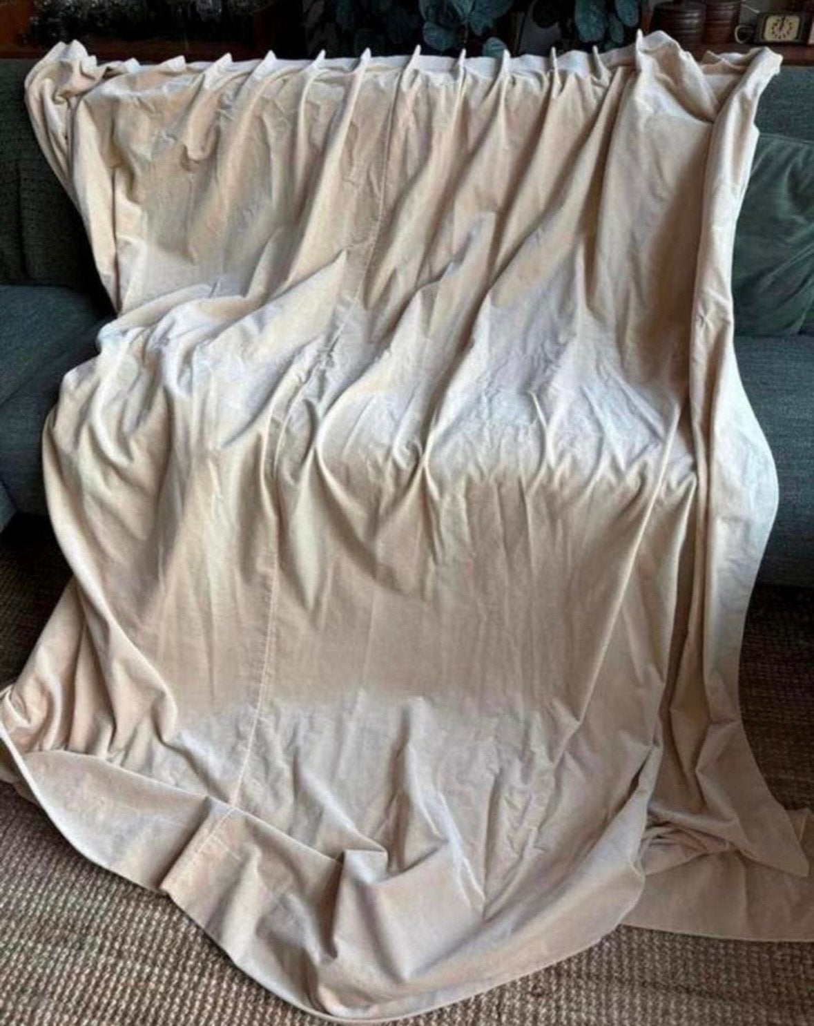 Vintage / retro velour / velours gordijn 165 br x 215 hoog, 165 cm, Ophalen of Verzenden, 215 cm, Gebruikt