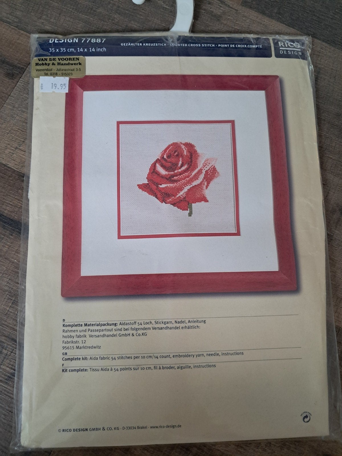 Rico Design Borduurpakket - Rode Roos, Ophalen of Verzenden, Nieuw, Handborduren, Borduurpakket