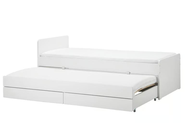 Bed met opslaglades, Ophalen, 90 cm, Eenpersoons, Wit