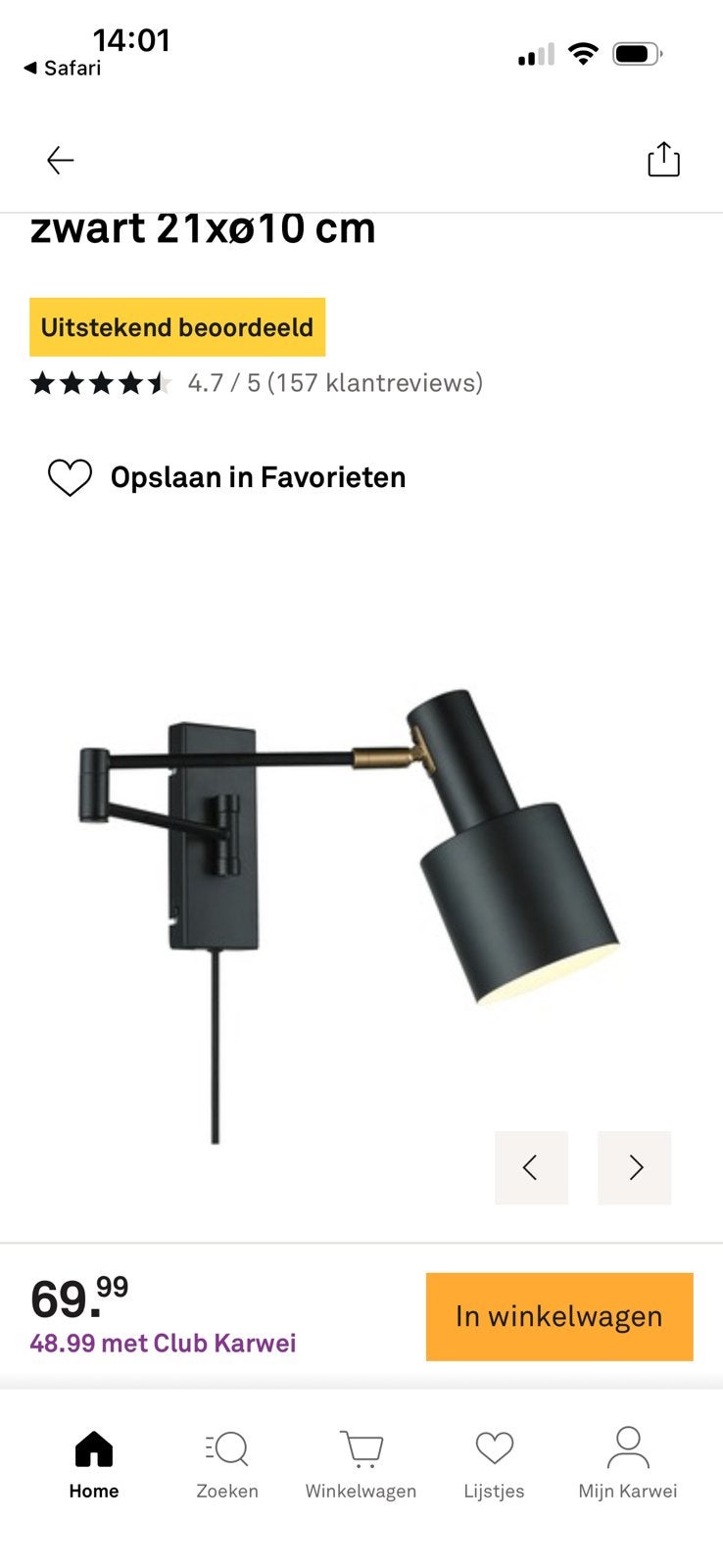 Karwei Nordin 2stuks zwart met messing, Ophalen, Zo goed als nieuw