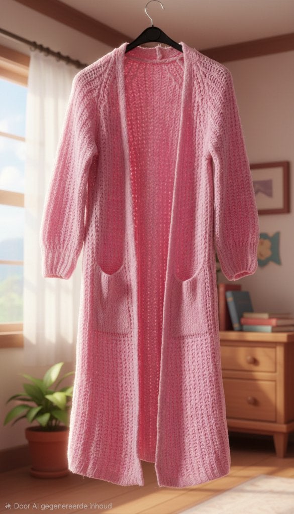 Lang mohair vest in oud roze, Ophalen of Verzenden, Zo goed als nieuw, Maat 38/40 (M), Roze