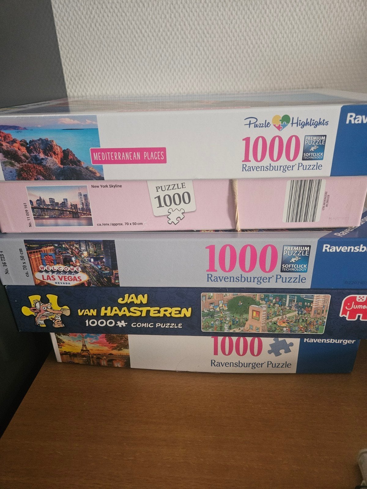 Partij van 5 Ravensburger en Jan van Haasteren puzzels, Ophalen of Verzenden, 500 t/m 1500 stukjes, Gebruikt, Legpuzzel