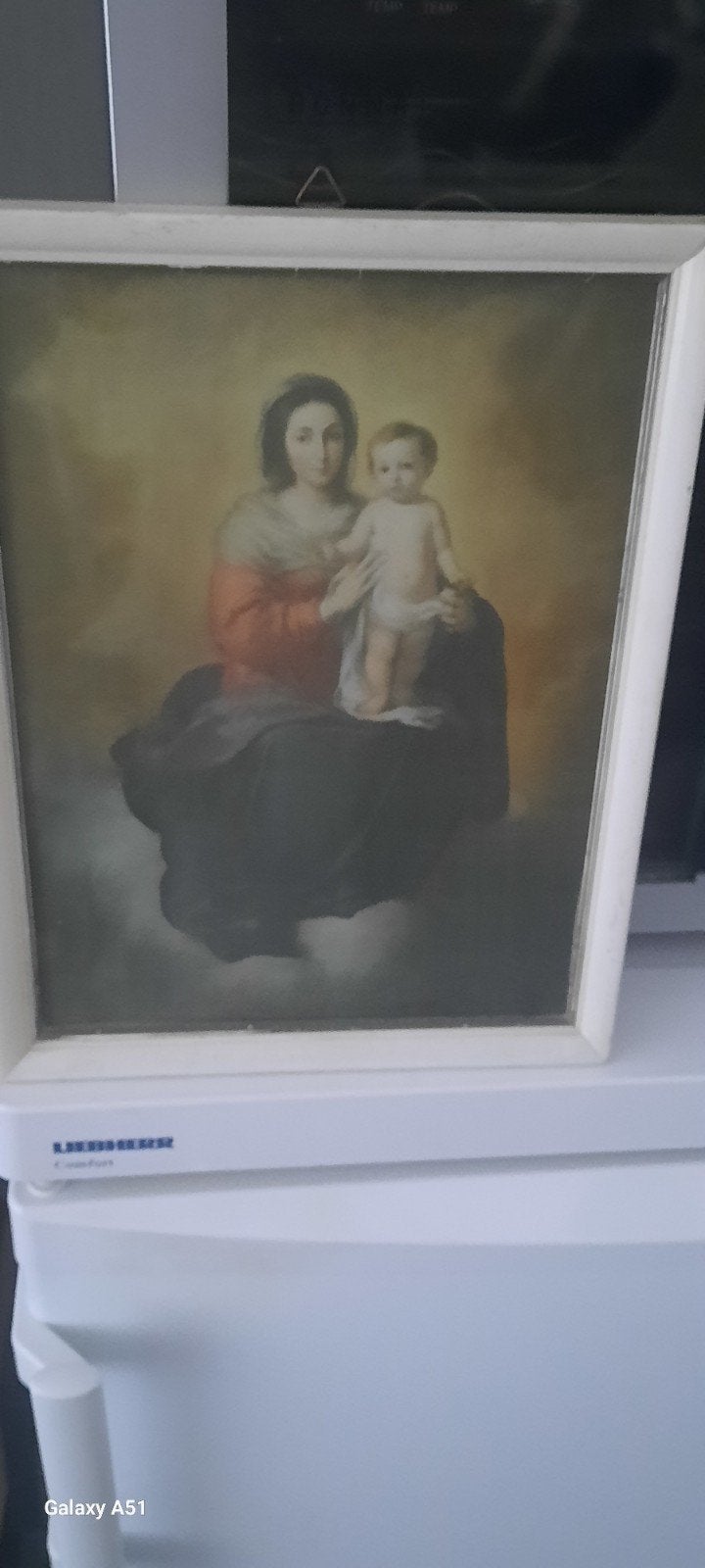 schilderij met Maria met kindje Jezus Op zijde gedrukt, Antiek en Kunst, Ophalen