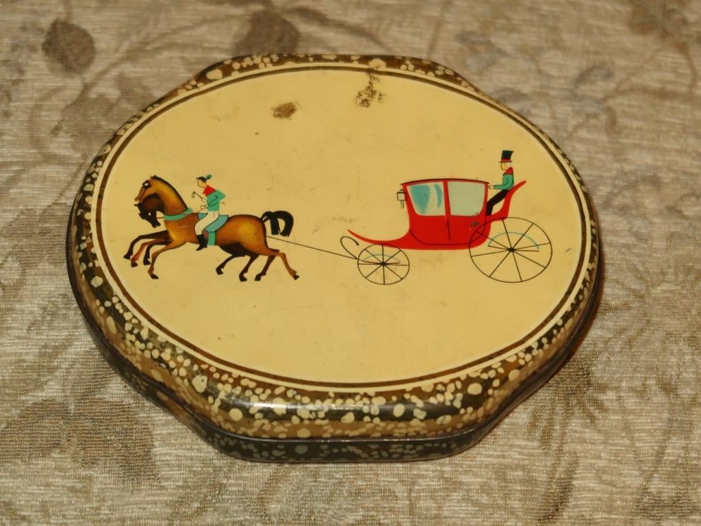 70 jaar oud blik, Albert Heijn Zaandam, koets met paarden, Verzamelen, Blikken, Gebruikt, Overige, Overige merken, Verzenden