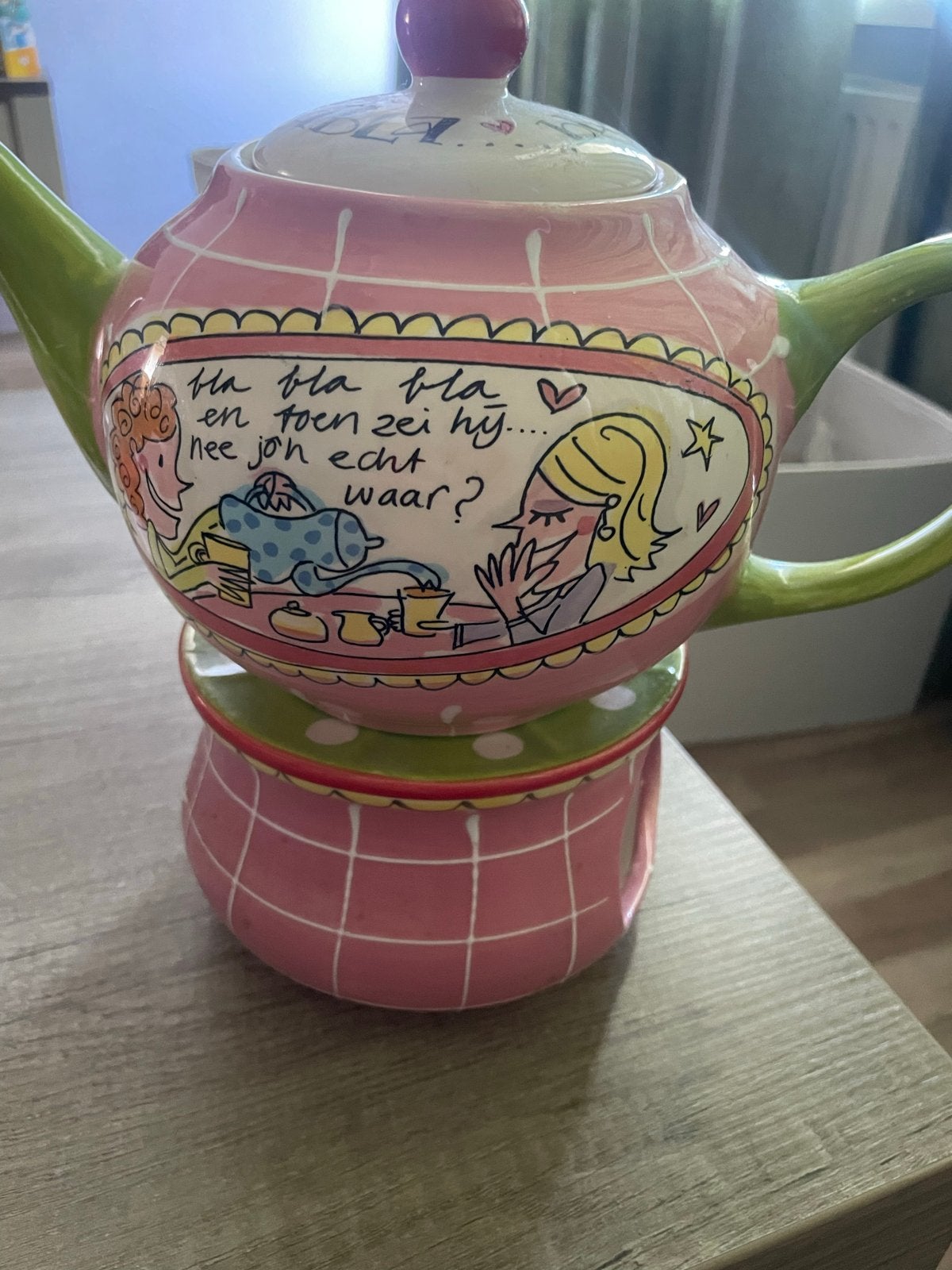Blond Amsterdam theepot met theelichtje, Gebruikt, Ophalen of Verzenden, Roze, Steen/keramiek
