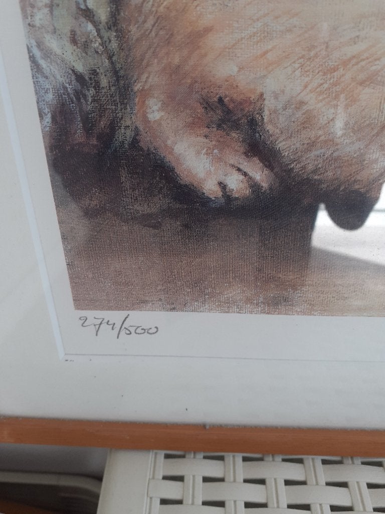 Litho Golden retriever met pups, Ophalen, Zo goed als nieuw, Schilderij, 50 tot 75 cm
