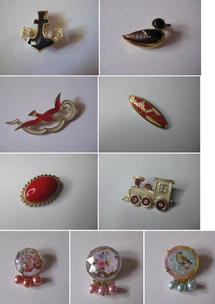 Diverse vintage broches / emaille anker trein eend vogel, Ophalen, Overige materialen, 4 tot 7 cm, Zo goed als nieuw