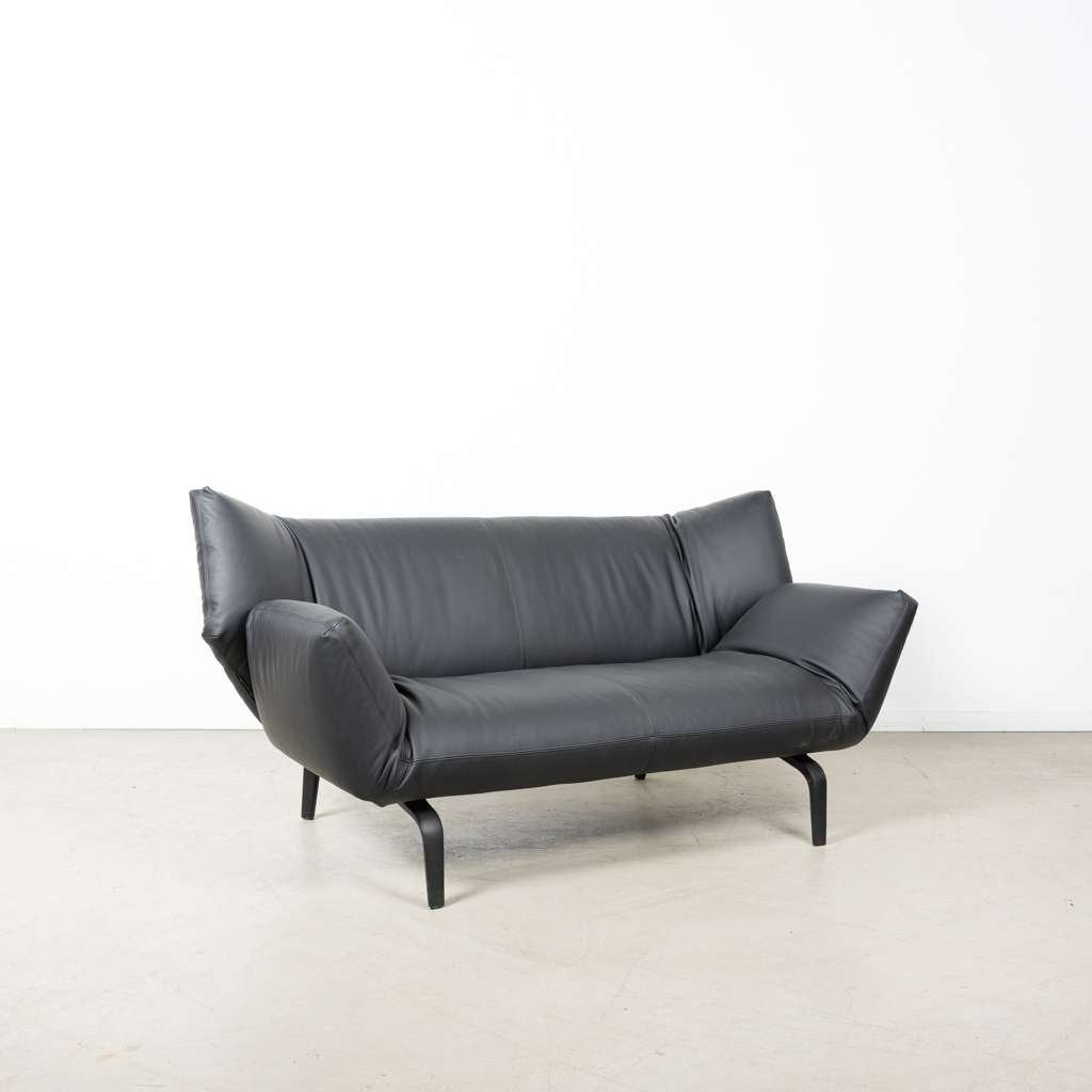 1x Leolux Devon Bank 2-Zits Zwart Leer