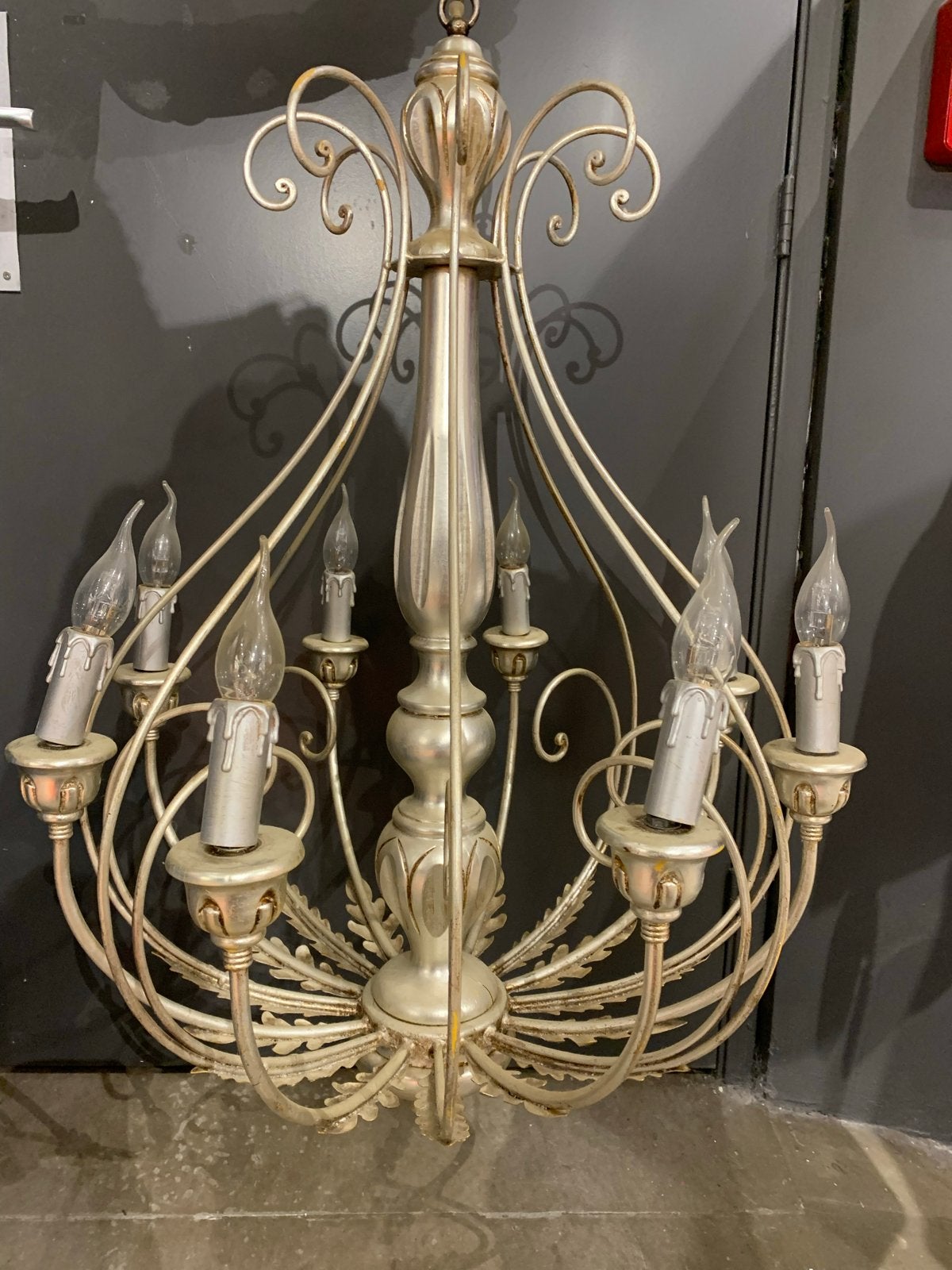 Vintage Zilverkleurige Kroonluchter met 8 Lichten, Huis en Inrichting, Lampen | Kroonluchters, Ophalen of Verzenden, Gebruikt