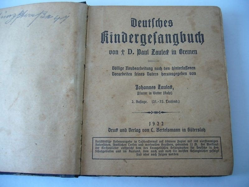 Deutsches Kindergesangbuch von D. Paul Zauleck in Bremen, Antiek en Kunst, Ophalen of Verzenden
