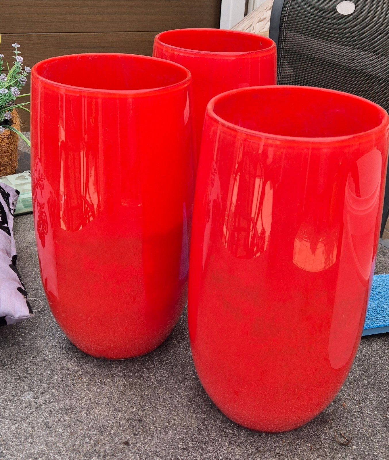 3 grote glazen bloempotten/vazen/sierpot, Ophalen, Overige materialen, Rond, Balkon