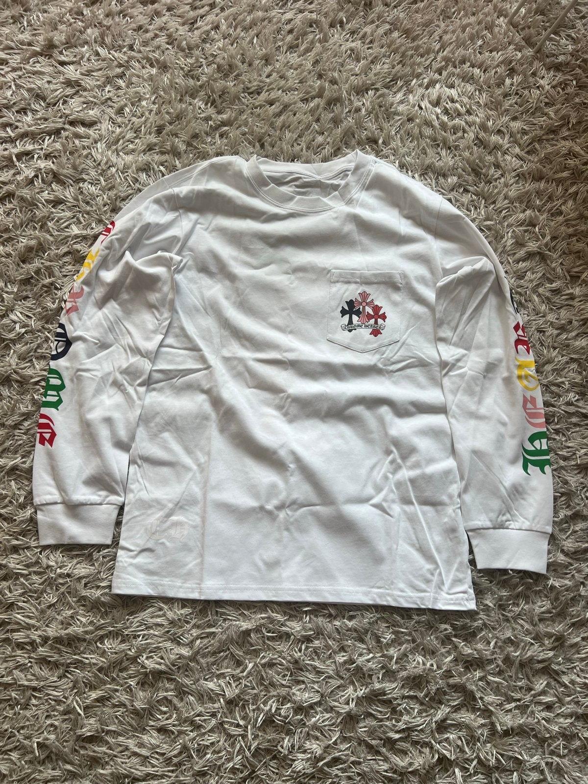 Chrome Hearts Longsleeve T-shirt - Wit met kleurrijke prints, Ophalen of Verzenden, Zo goed als nieuw, Maat 48/50 (M), Wit