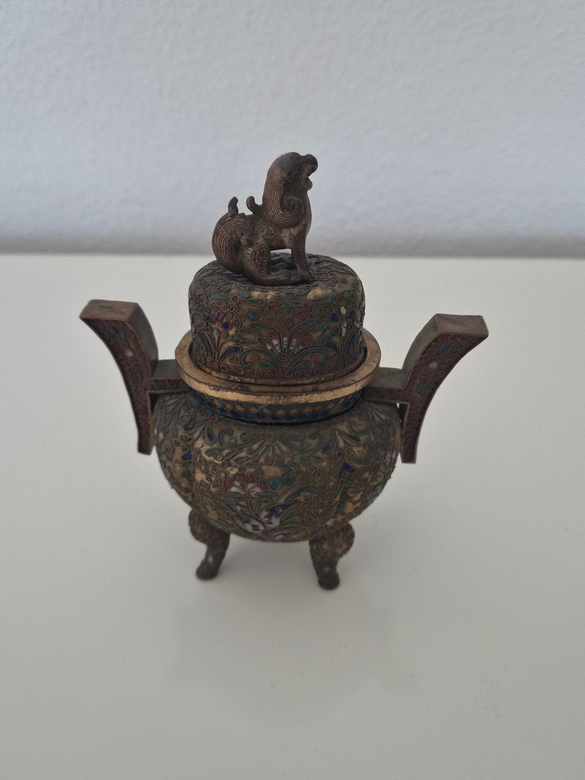 Antieke Chinese Cloisonné Wierookbrander met Leeuw, Antiek en Kunst, Ophalen of Verzenden