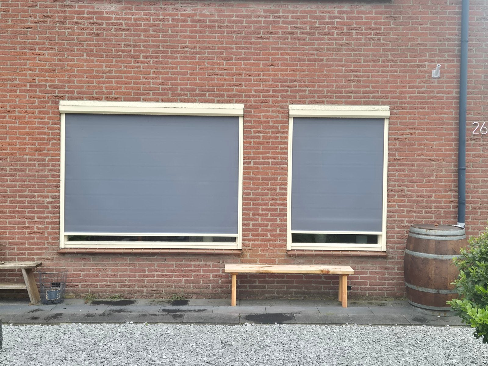 Rolluik buiten zonwering grijs / blauw, Doe-het-zelf en Verbouw, Rolluiken, Ophalen, Gebruikt, 150 tot 200 cm, Overige kleuren