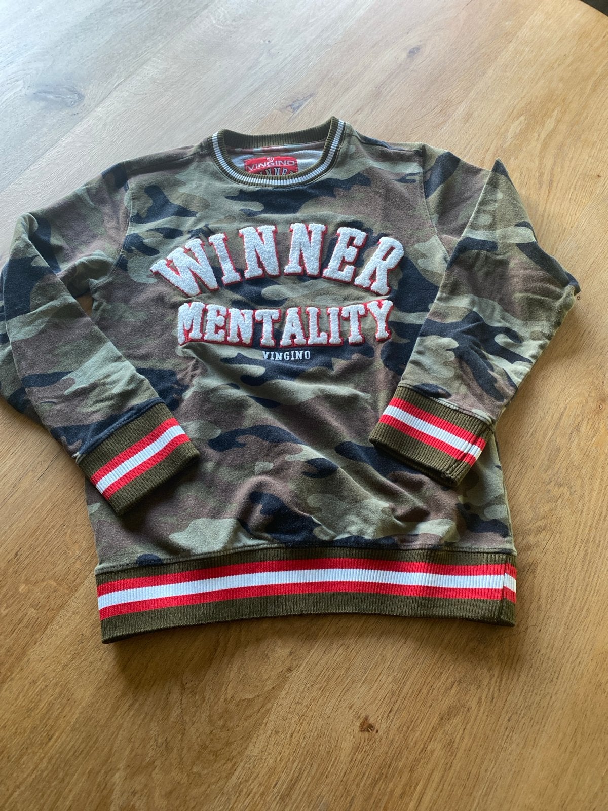 Vingino camouflage trui 'Winner Mentality' maat 152, Ophalen of Verzenden, Gebruikt, Jongen, Trui of Vest