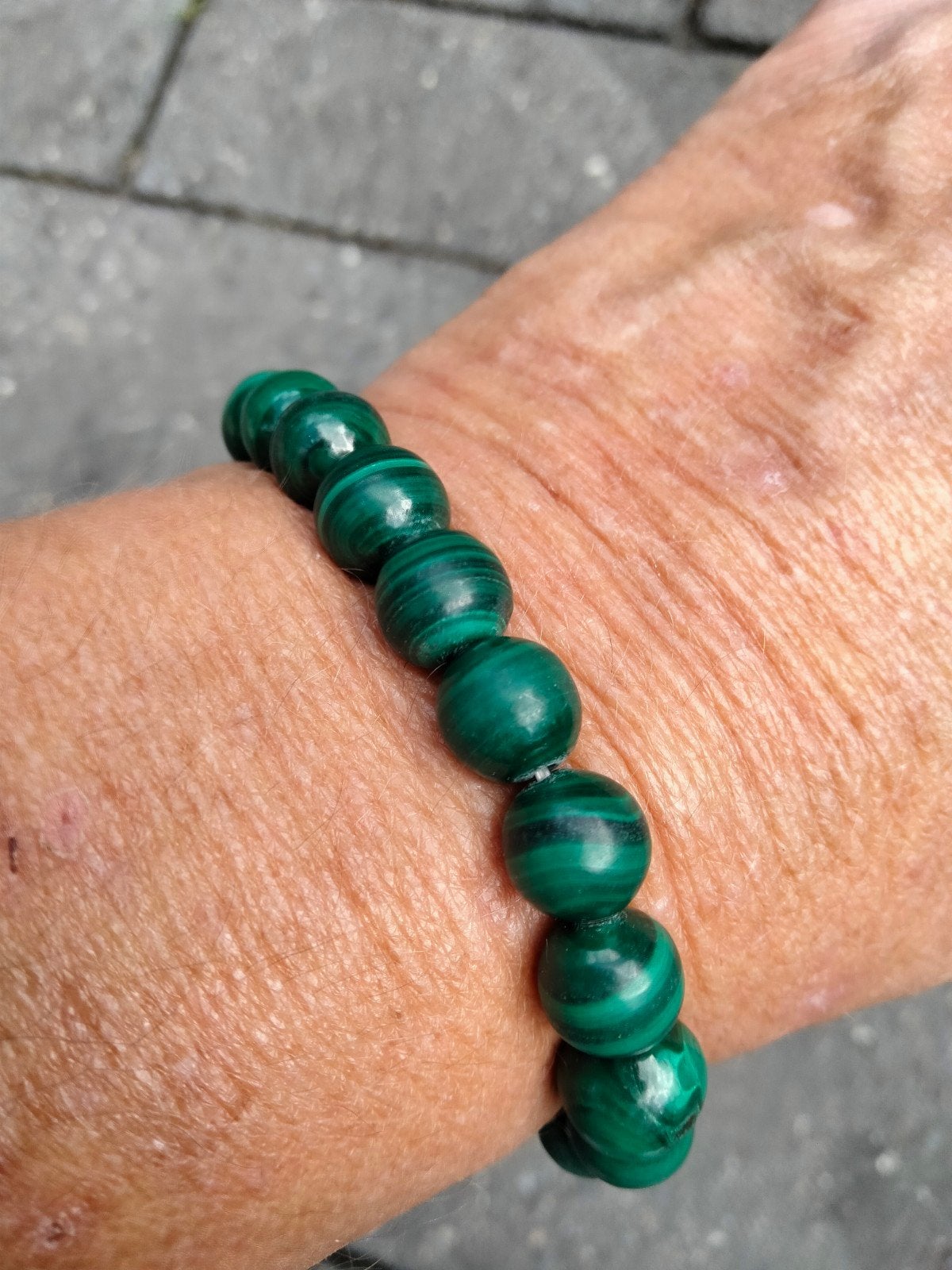 Malachiet armband (antieke kralen), Sieraden, Tassen en Uiterlijk, Armbanden, Verzenden, Nieuw, Groen, Elastiek