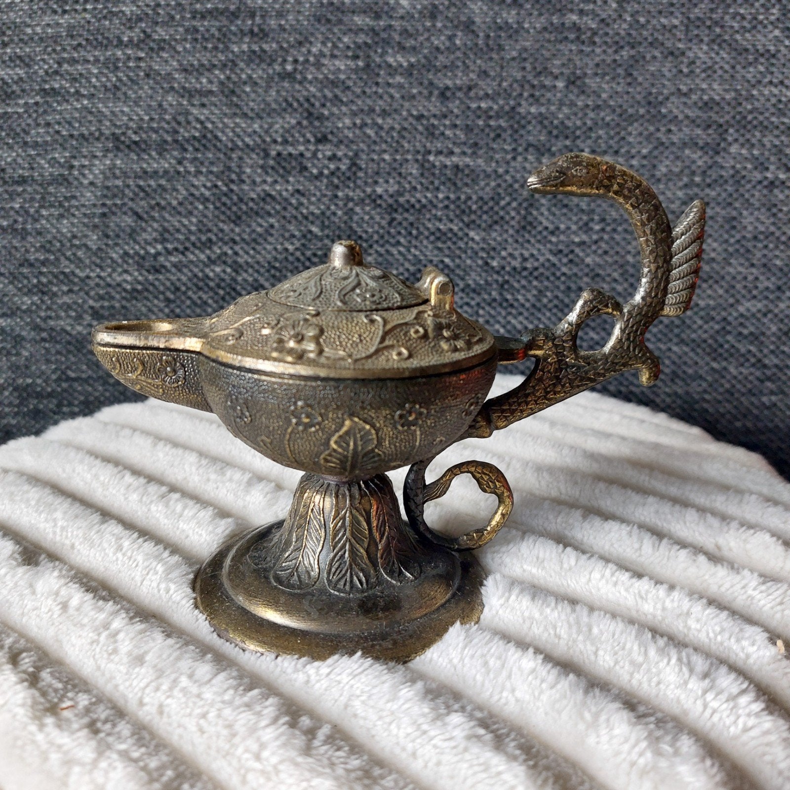 Antieke olielamp met draak, Antiek en Kunst, Ophalen of Verzenden