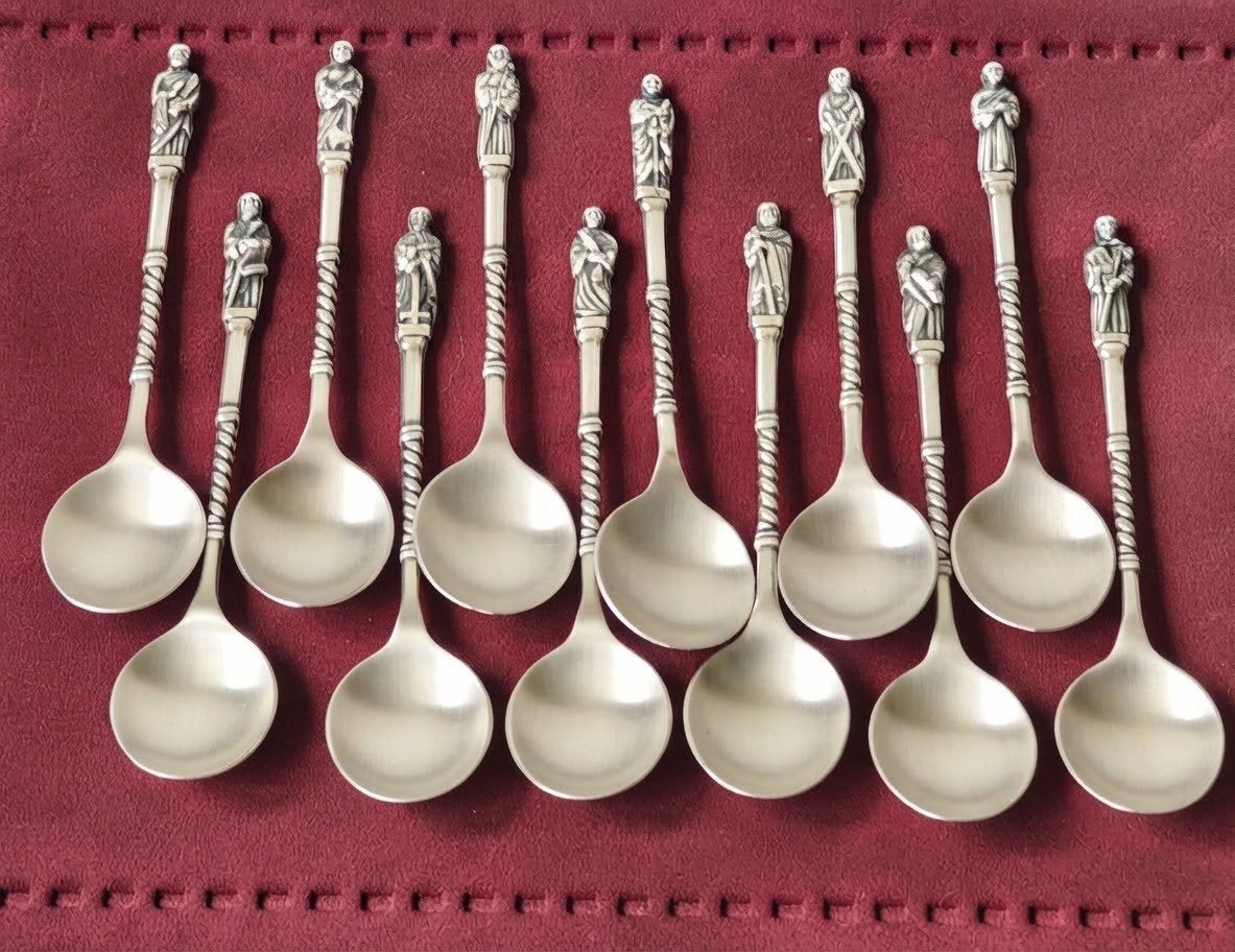 Compleet Set van 12 verzilverd Apostellepels, Ophalen of Verzenden