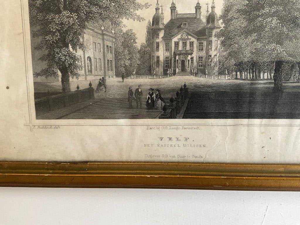 Prent kasteel billioen Velp, Ophalen, 19 cm, 27 cm, Overige technieken