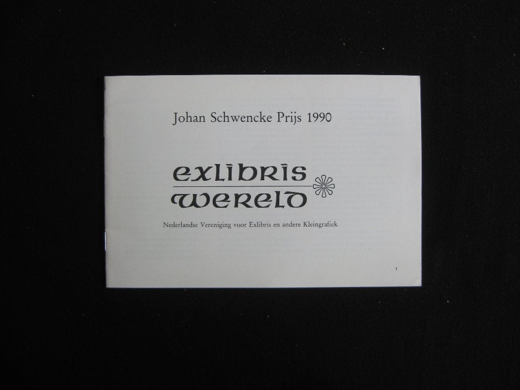 Exlibris Wereld Johan Schwencke prijs 1990., Verzamelen, Ophalen of Verzenden, Gebruikt