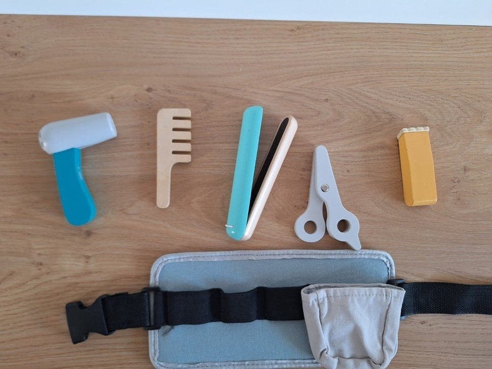 Houten kappersset met heuptasje voor kinderen, Ophalen of Verzenden, Zo goed als nieuw, Jongen of Meisje
