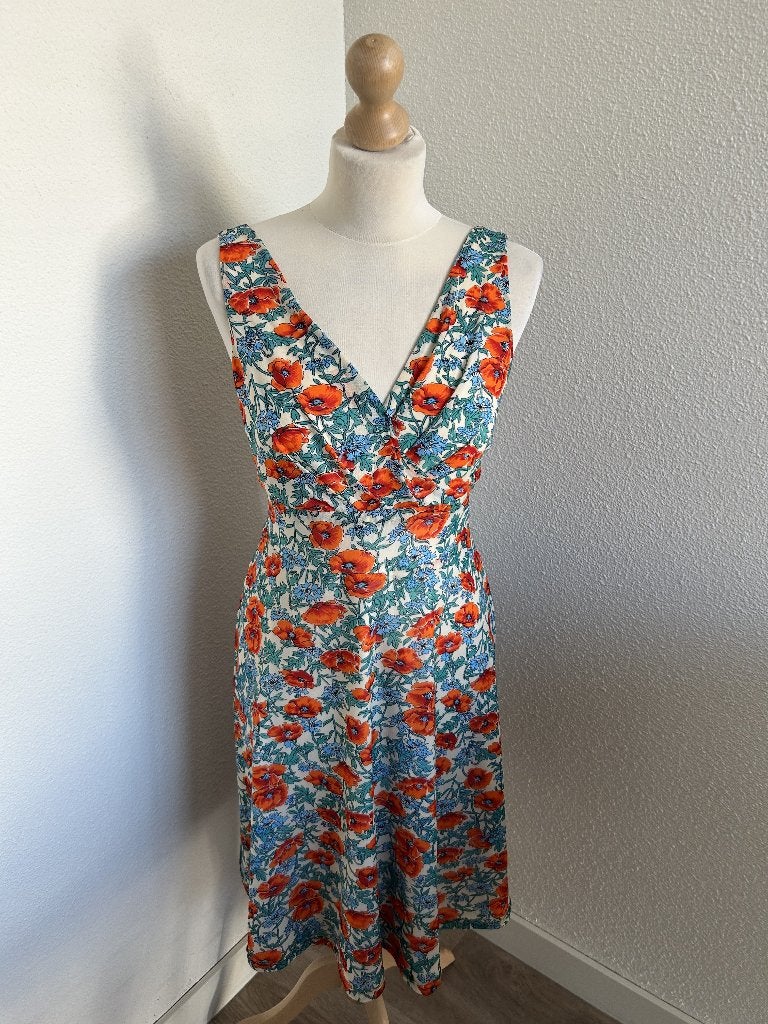 King Louie maat L bloemen klaprozen ginger zomer jurk 3047, Kleding | Dames, Jurken, Zo goed als nieuw, Maat 42/44 (L), Oranje