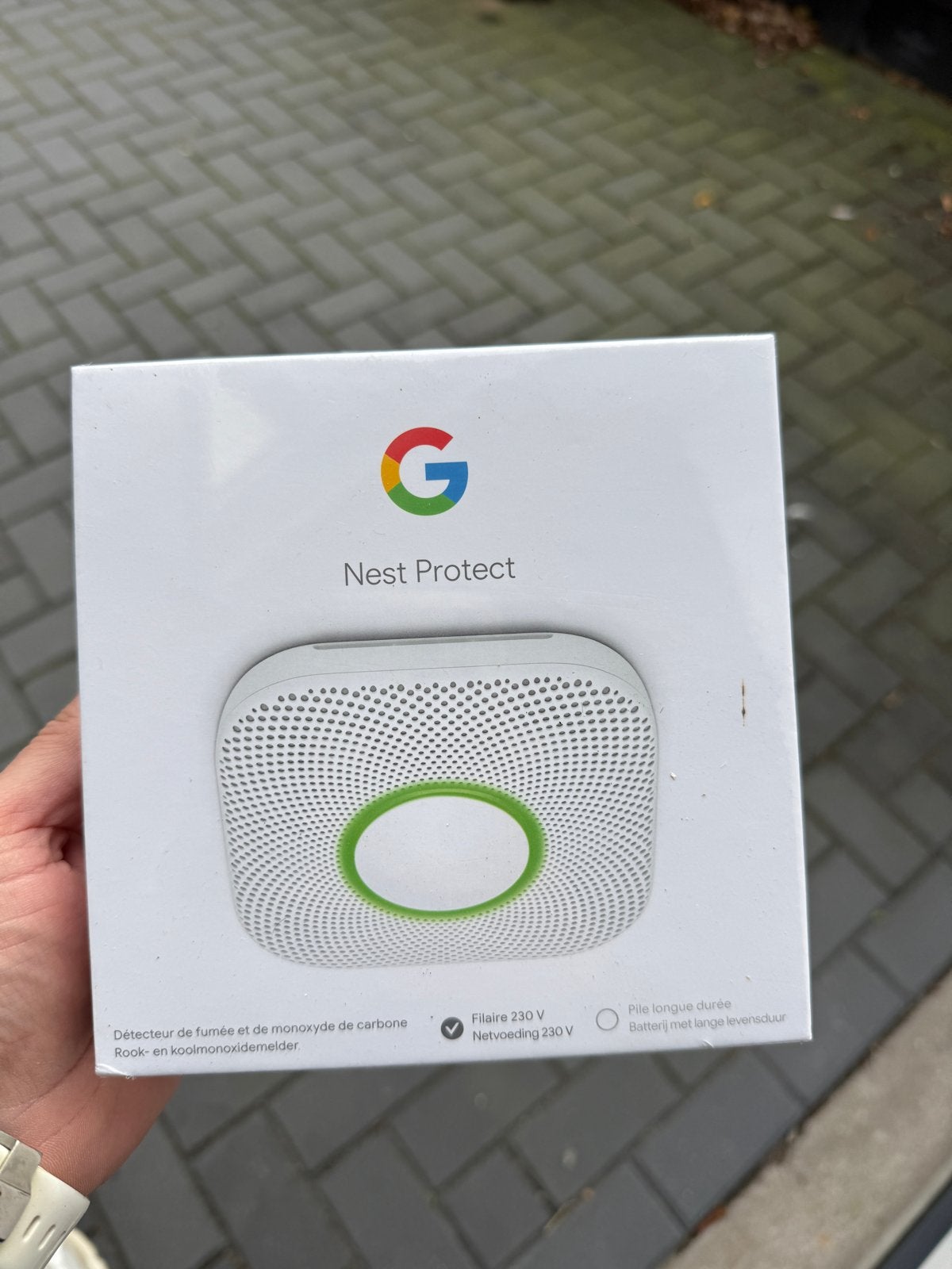 Google Nest Protect Rook- en Koolmonoxidemelder (Bedraad), Ophalen of Verzenden, Nieuw, Detector, Sensor of Melder, Rook