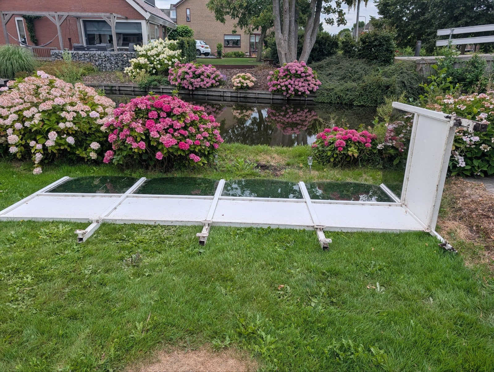 Terrasscherm met glaspanelen, Tuin en Terras, Ophalen, Glas, 200 cm of meer, 150 tot 200 cm