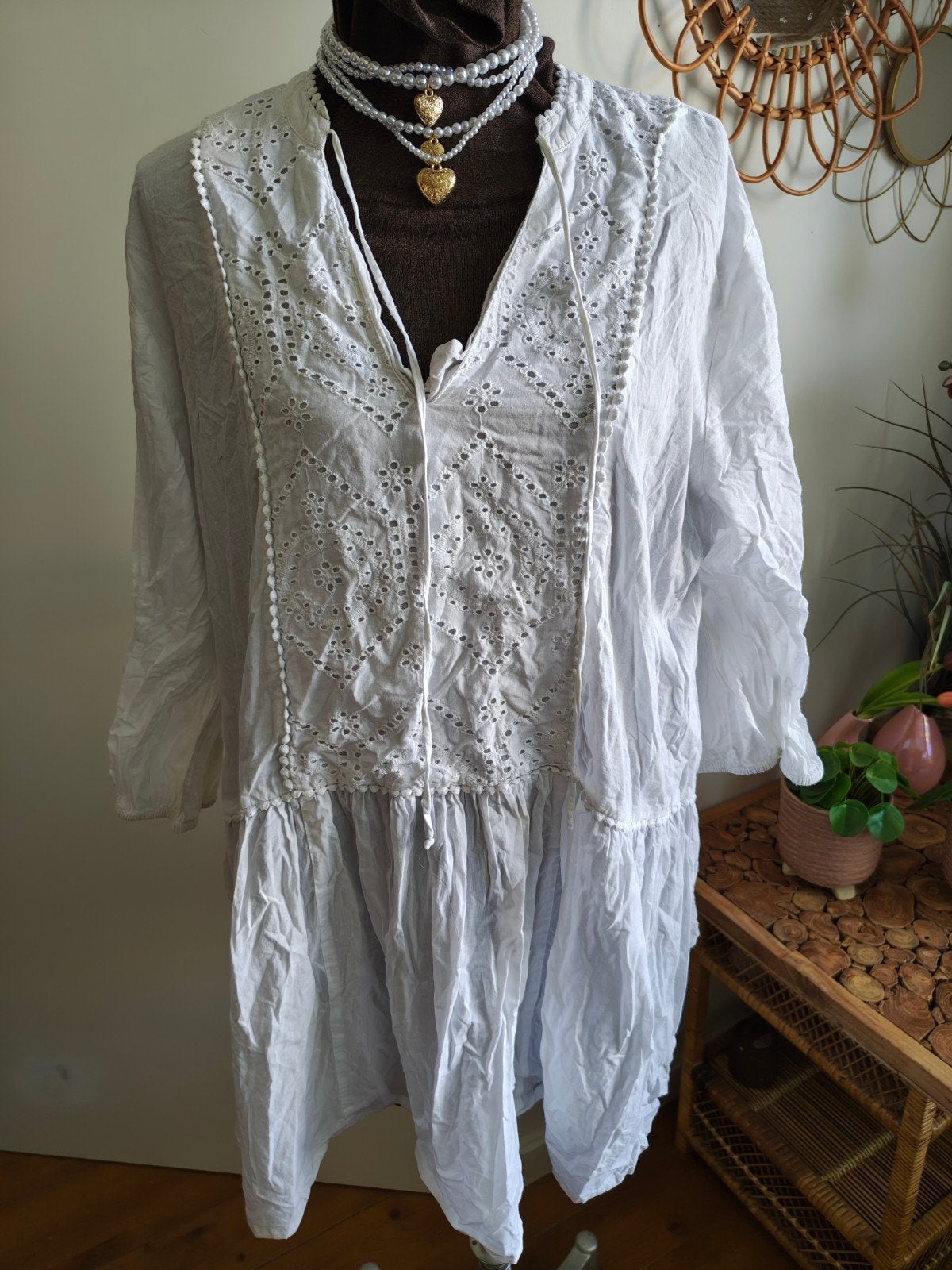 tuniek jurk wit 44, Ophalen of Verzenden, Zo goed als nieuw, Maat 42/44 (L), Wit