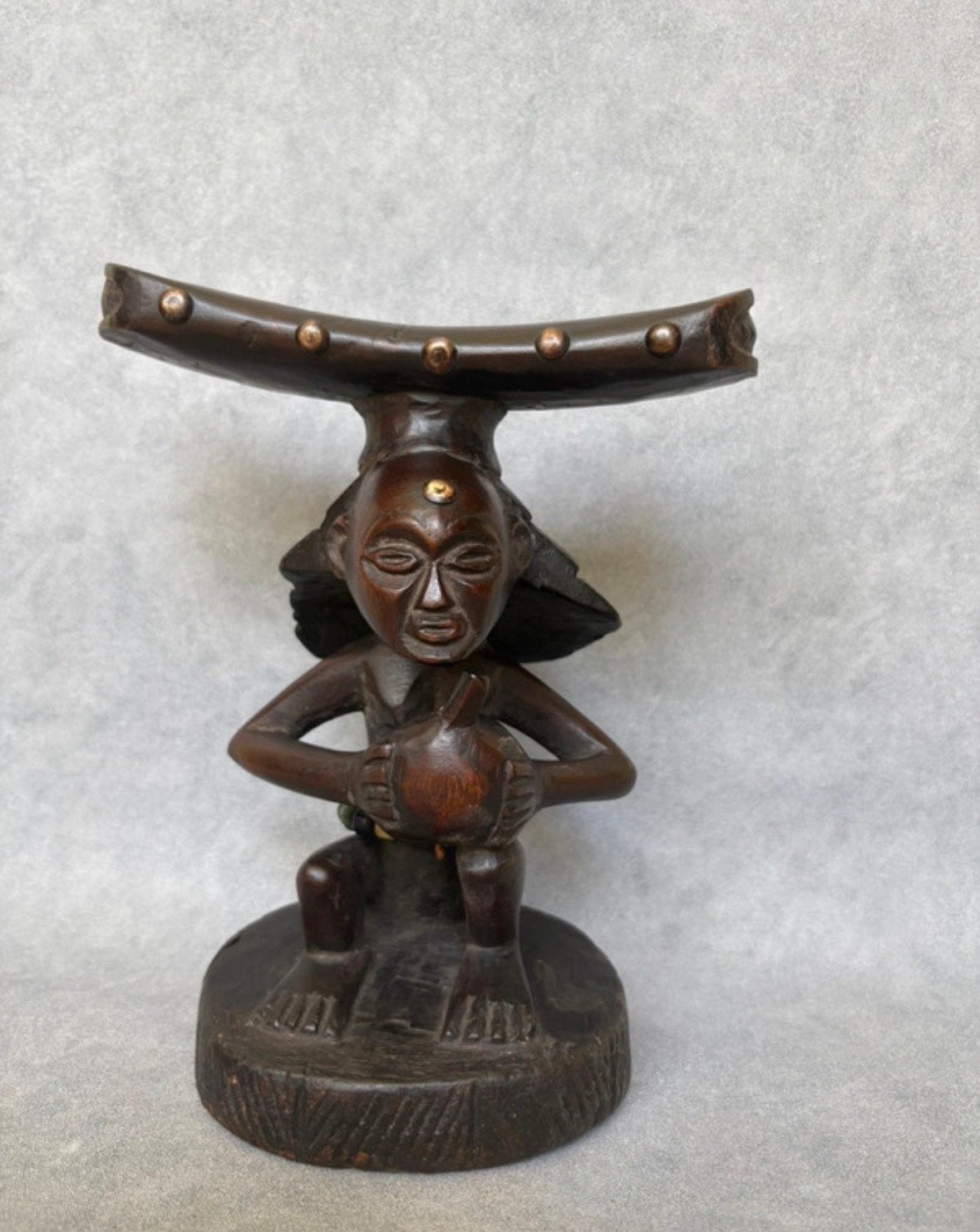 Luba Wooden Neckrest – Congo | African Tribal Art, Hout, Bruin, Afrika, Ophalen of Verzenden