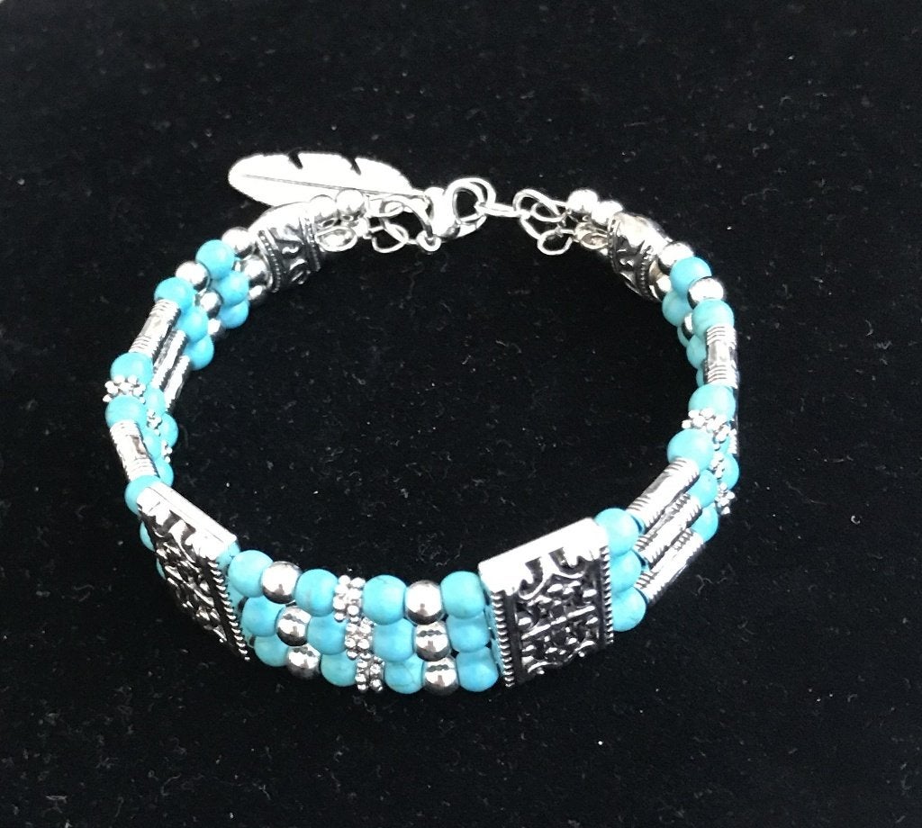 Armband Tibet zilver met Turquoise steentjes flex -NIEUW-, Overige materialen, Nieuw, Ophalen of Verzenden, Met bedels of kralen