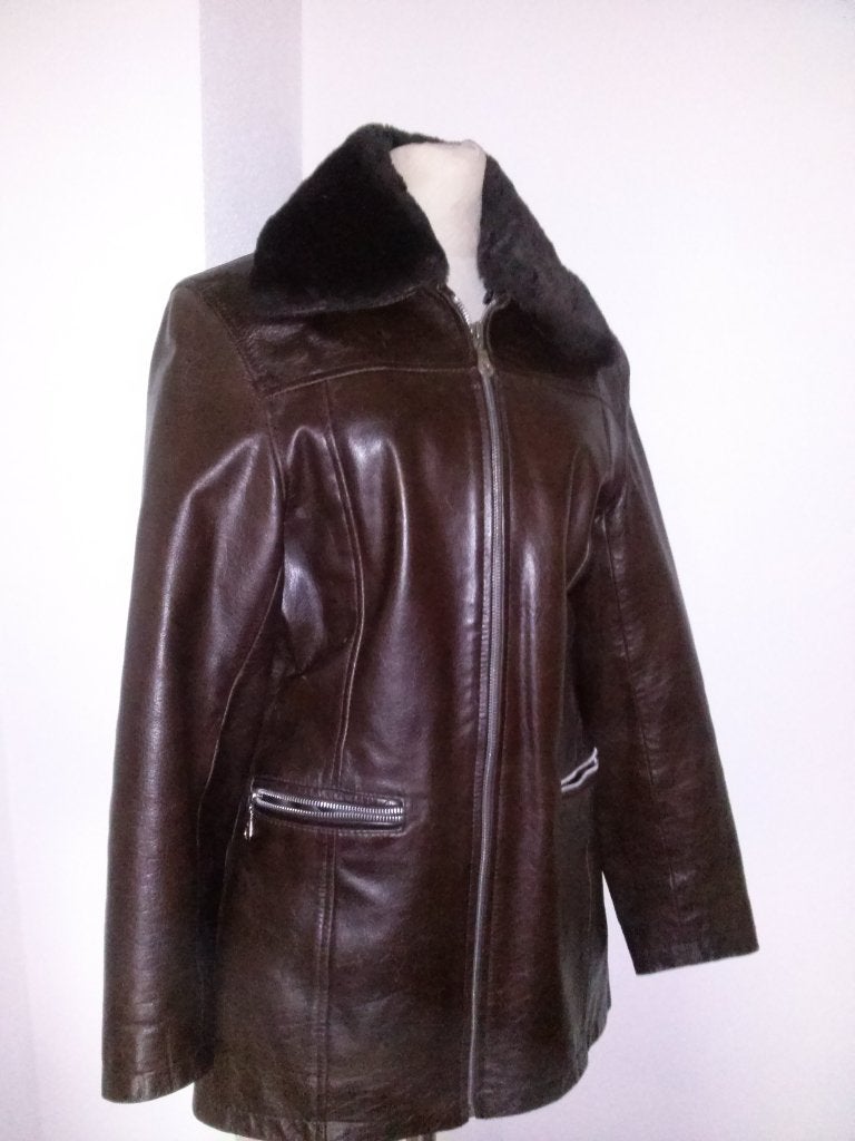 jas dames / Leder, Ophalen, Zo goed als nieuw, Maat 36 (S), Bruin