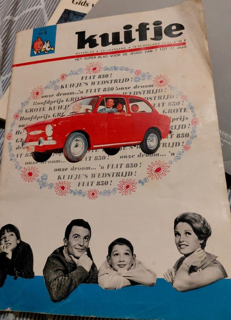 Vintage Kuifje stripboek,maandblad kuifje wedstrijd fiat 850, Boeken, Gelezen, Eén stripboek, Ophalen of Verzenden, Hergé