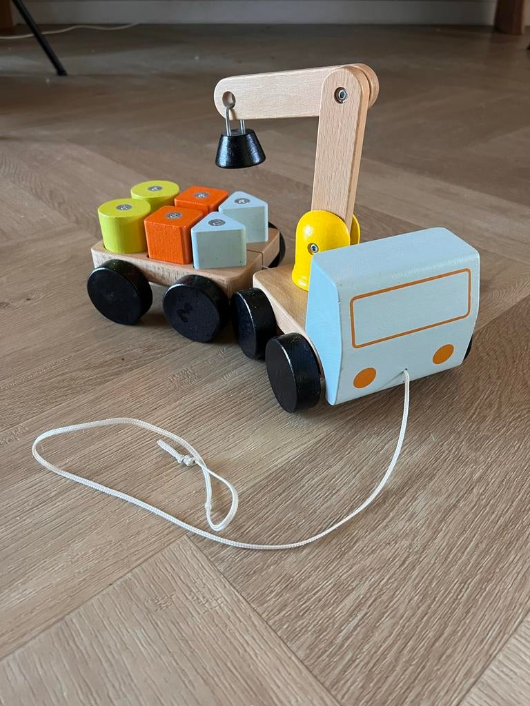 Houten speelgoedkraan met blokken, Ophalen, Gebruikt, Jongen of Meisje